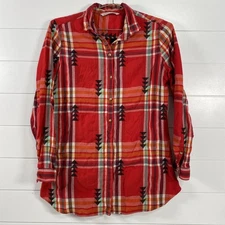 Woolrich Shirt Womens Medium Red Plaid Embroidered Aztec Button Down Long Sleeve
