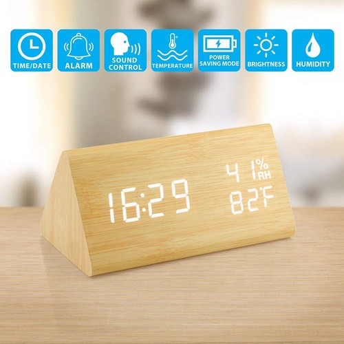 Sveglia in Legno, Sveglia in Legno Smart LED Orologio Digitale per Camera da Letto/Scrivania... - Foto 3 di 9
