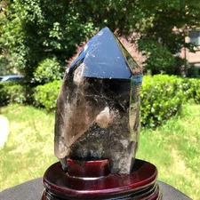 4.99LB Natural smoky quartz obelisk mineral specimen tea-crystal healing+stand