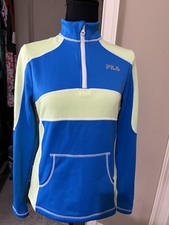 FILA Sport Performance Womens Athletic Pullover Jacket 1/4 Zip Blue Green Sz S