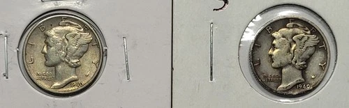 1940-D&S 10c Mercury Silver Dimes VF-XF