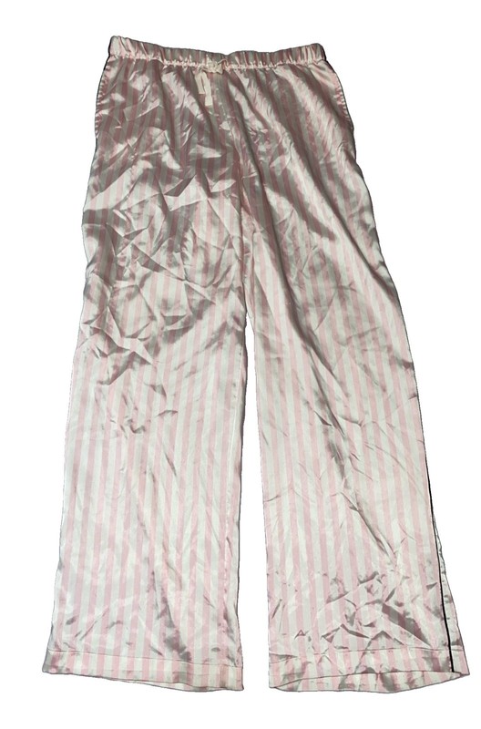 Victorias Secret Striped Pink Satin Pajama Pants Adjustable Waist And Pockets M