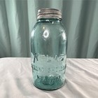 1/2 gallon Atlas Strong Shoulder Mason Blue/green Glass Jar w/ Metal Screw Lid  — photo 1