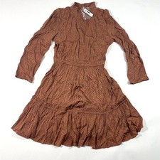 Madewell Mockneck Ruffle Hem Mini Dress Cheetah Jacquard Warm Umber Small ND121