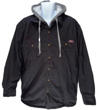 Genuine Dickies Jacket Black Size L Hooded Quilted Snap Zip Canvas Coat 42-44