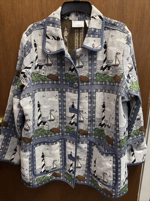 Vintage 1990s Blair Button Up Patch Tapestry Jacket Women's X-Large New