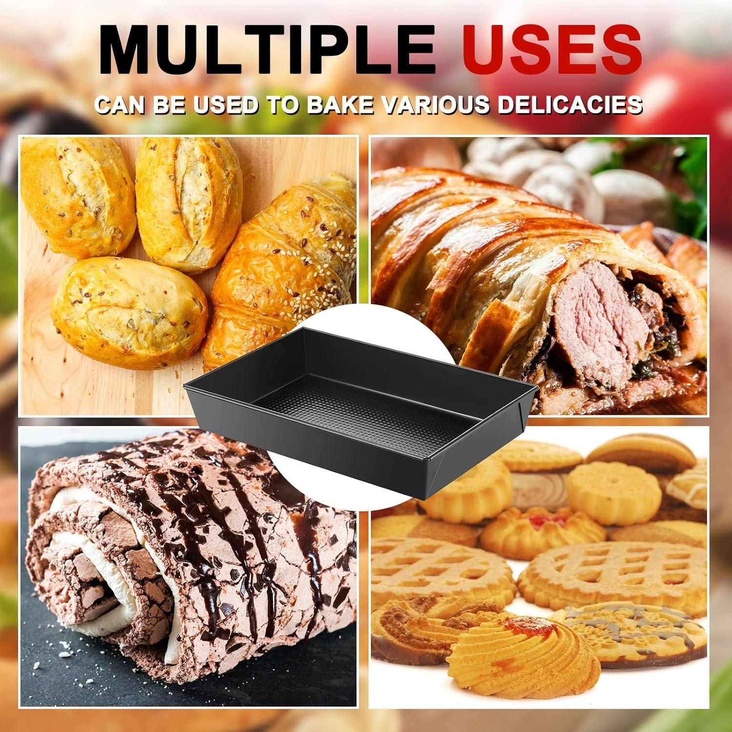 3 Pcs Detroit Style Pizza Pan 10 x 14 x 2.36 Inch 10 x 14 x in, Black 