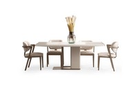 Weiß-Beige Esszimmer MöBwl Rechteckiger Esstisch Mit 6X StüHlen 7Tlg