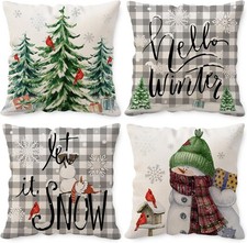 Winter Pillow Covers 18x18 Set of 4 Let It Snow Throw Pillow Covers Hello Winter