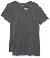 Damen T-Shirt 2Er-Pack Kurzarm Rundhals Dunkelgrau Meliert GrößE L