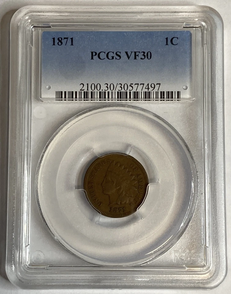 1871 - Indian Head Cent - PCGS VF30 - Exact Coin Imaged Key Date! - Image 3 of 4