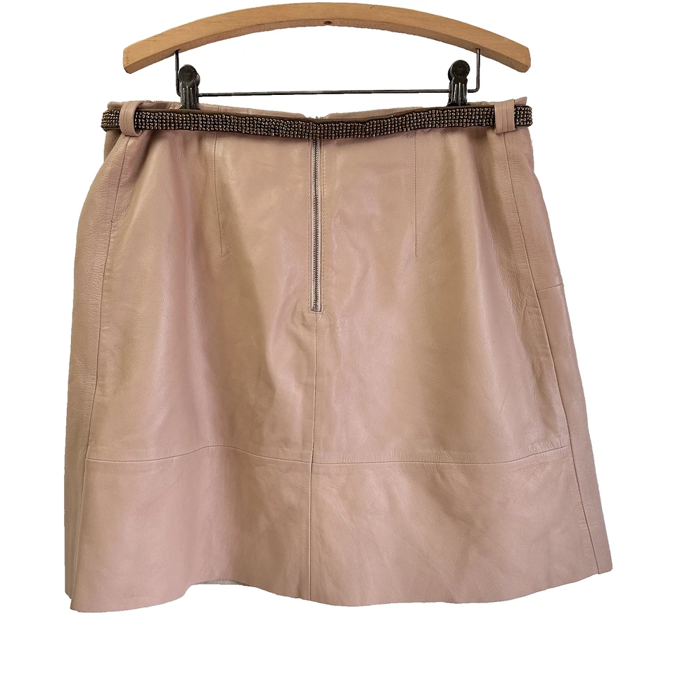 Minifalda para mujer French Connection de cuero genuino rubor acampanada forrada talla 10 Foto 4 de 4