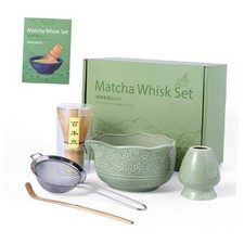 Matcha Whisk Set,5 Pcs Matcha Kit includes 18OZ Ceramic Bowl with Spout,Bamboo