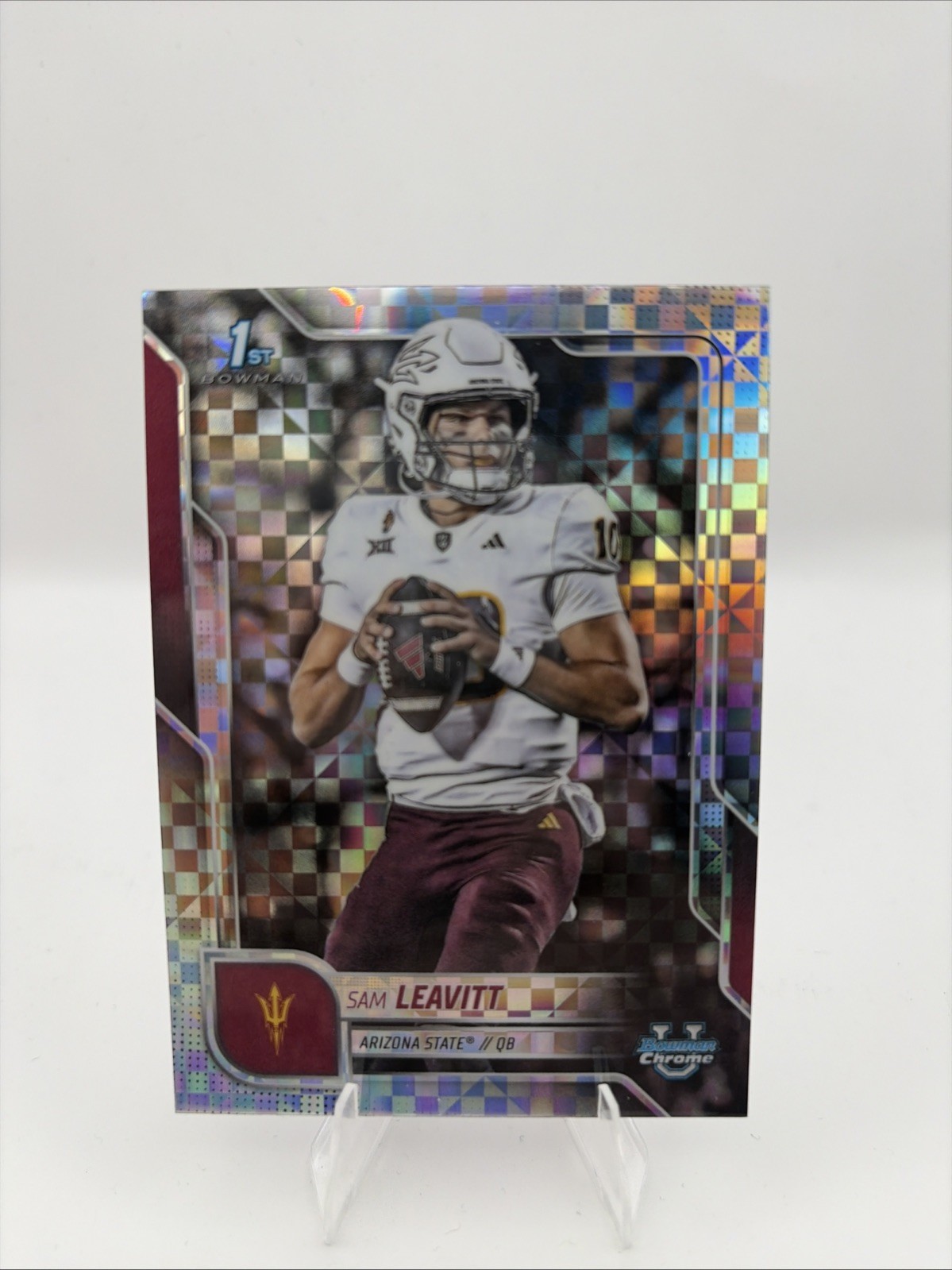 2025 Bowman University Chrome Football Sam Leavitt 1st Bowman X-Fractor #195