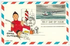 KAREN'S HANDPAINTED POSTAL CARD FDC UXC22 AIRMAIL TRANS PACIFIC CHINA CLIPPER