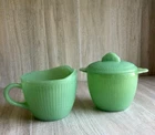 Vintage Anchor Hocking Fire-King JADEITE Jane Ray Ribbed Sugar & Creamer READ