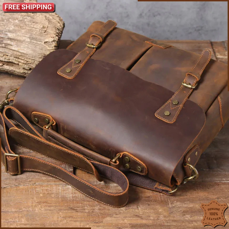 Hombres CUERO GENUINO Bolso para Laptop Maletín A4 Negocios Hombro Oficina Trabajo Estuche Foto 3 de 4