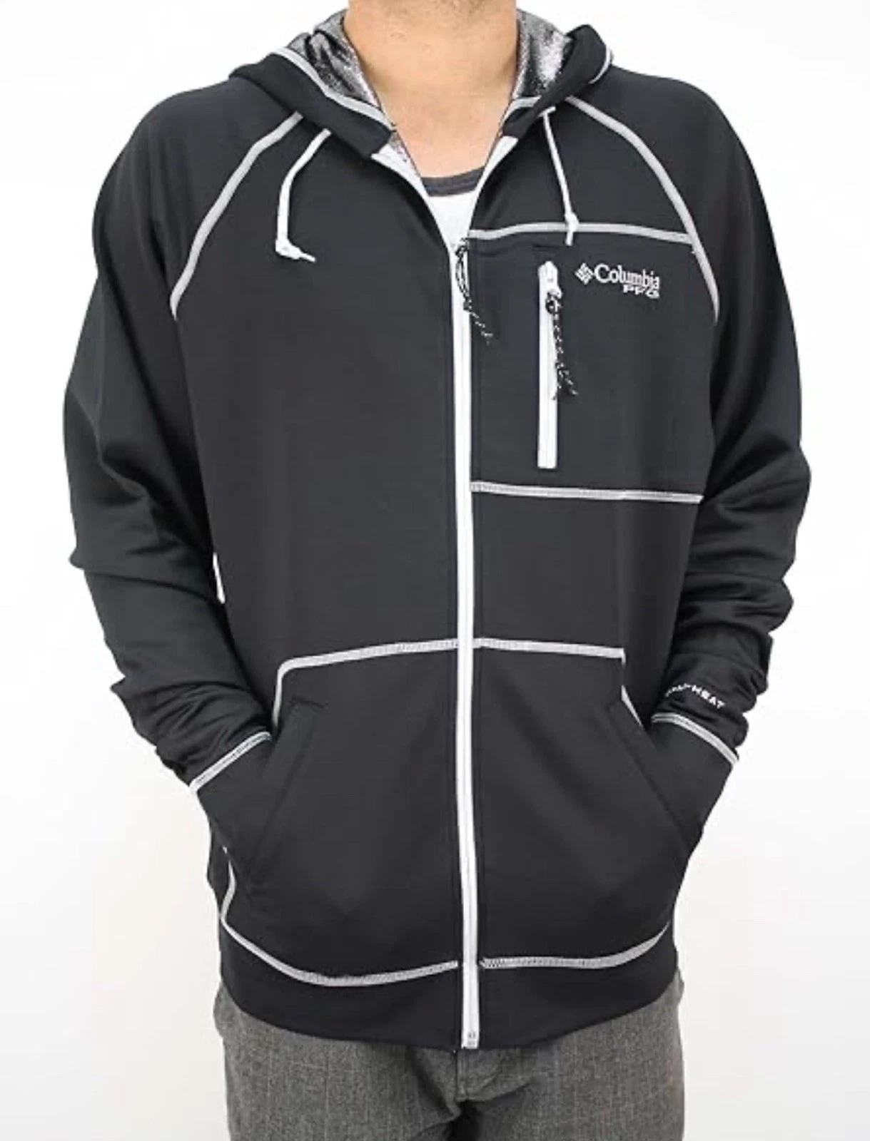 Columbia Men’s M Marlin Rig Hooded Jacket Omni Heat PFG Full Zip Black Fishing