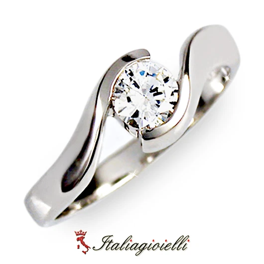 Delizioso Anello Solitario in Argento 925 Rodiato Oro Bianco - Immagine 3 di 4