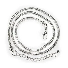 silver plated base Bead Barrel Clasp European 22 Inches Snake Chain Necklace