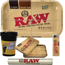 RAW Organic King Size Cone 20ct + Tin Box  Tray  Butt Bucket  Lighter  Tube