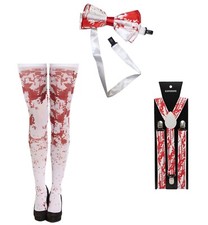 Blood Print Bow Tie Braces Stockings Red White Halloween Fancy Dress Accessories