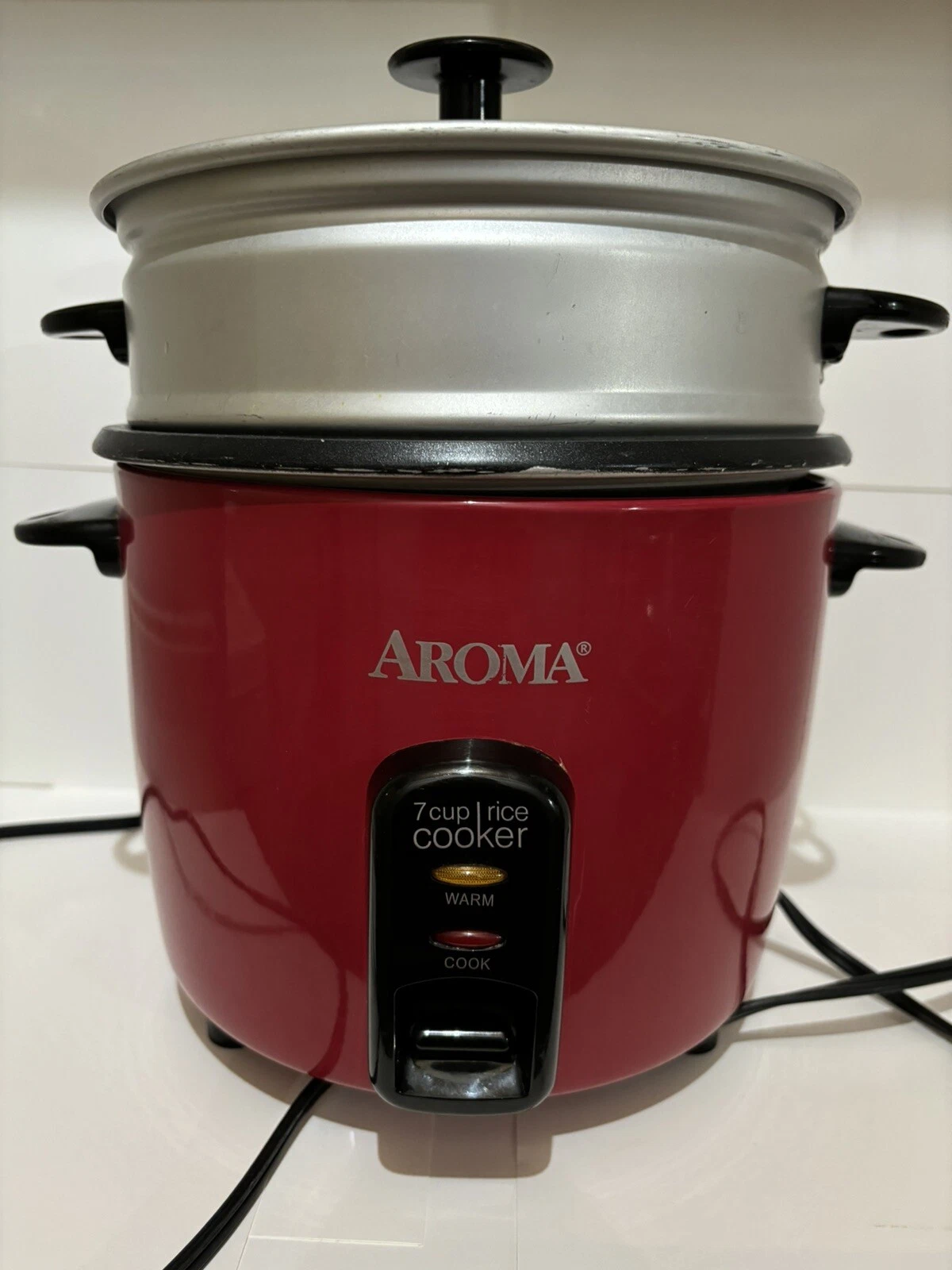 Aroma 7-Cup Rice Cooker And Food Steamer, Red