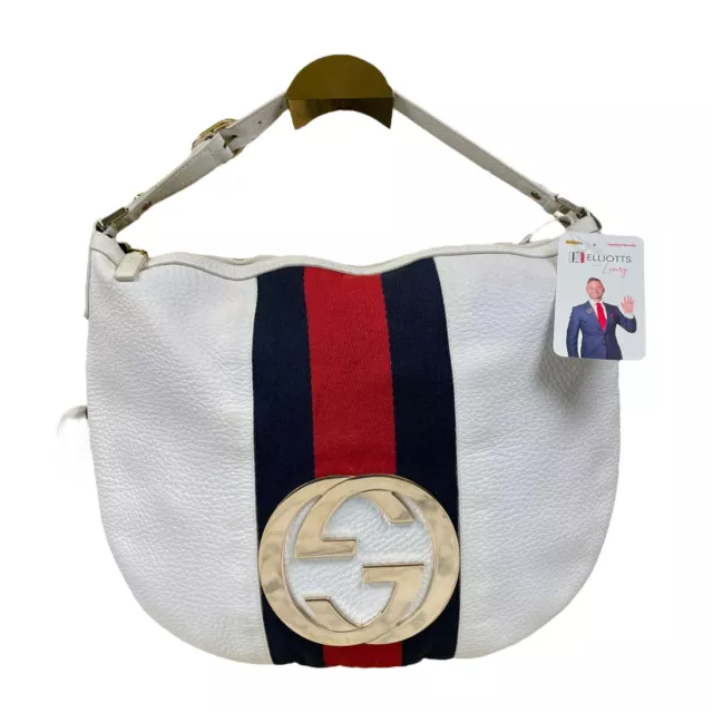 Gucci GG Sherry Blondie White Large Pebbled Gold Tone Hardware Shoulder Purse