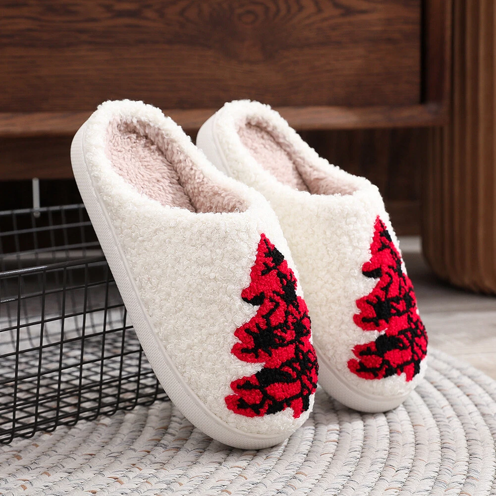 C# Women Men Breathable Bedroom Slippers Non-Slip Christmas Tree Cotton Slippers