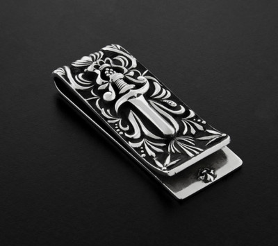 935 Argentium Silver Hand-Created Filigree Sword Design Men's Money Clip