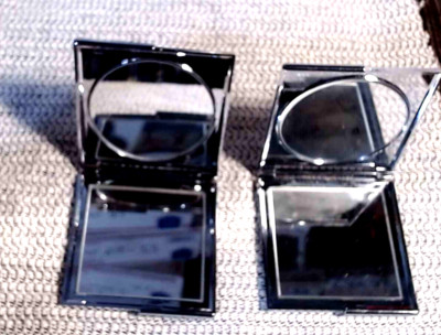 2 purse mirrors chrome each with two mirrors folding regular and magnified each