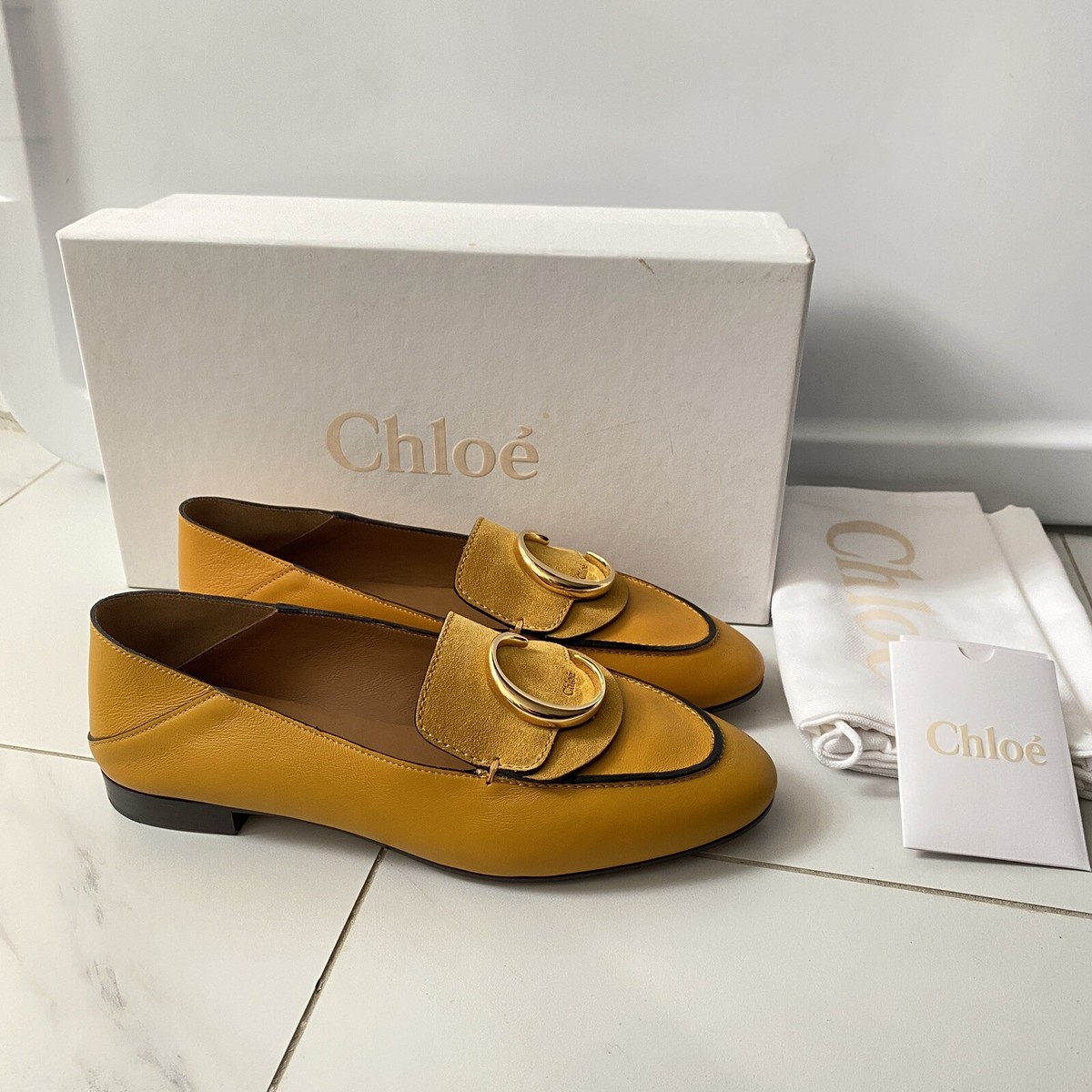 New $695 Chloe C Logo Leather Convertible loafer, Yellow US8 New $695 Chloe C Logo Leather Convertible loafer, Yellow US8