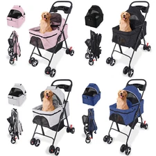 Dog Stroller Foldable Cat Pet Stroller w/Storage Basket & Cup Holder 4-Wheels