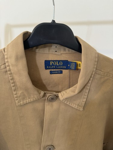 Polo Ralph Lauren Twill Utility Luxury Beige Shirt Overshirt Mens M Chore Worker - Picture 5 of 9