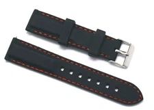 20mm Black Rubber Red Stitching Replacement Watch Strap - Swiss Army 20 & Others