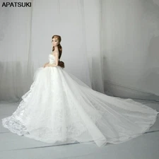 White Lace Handmade Wedding Dress For 11.5" Doll Outfits Party Ball Long Gown