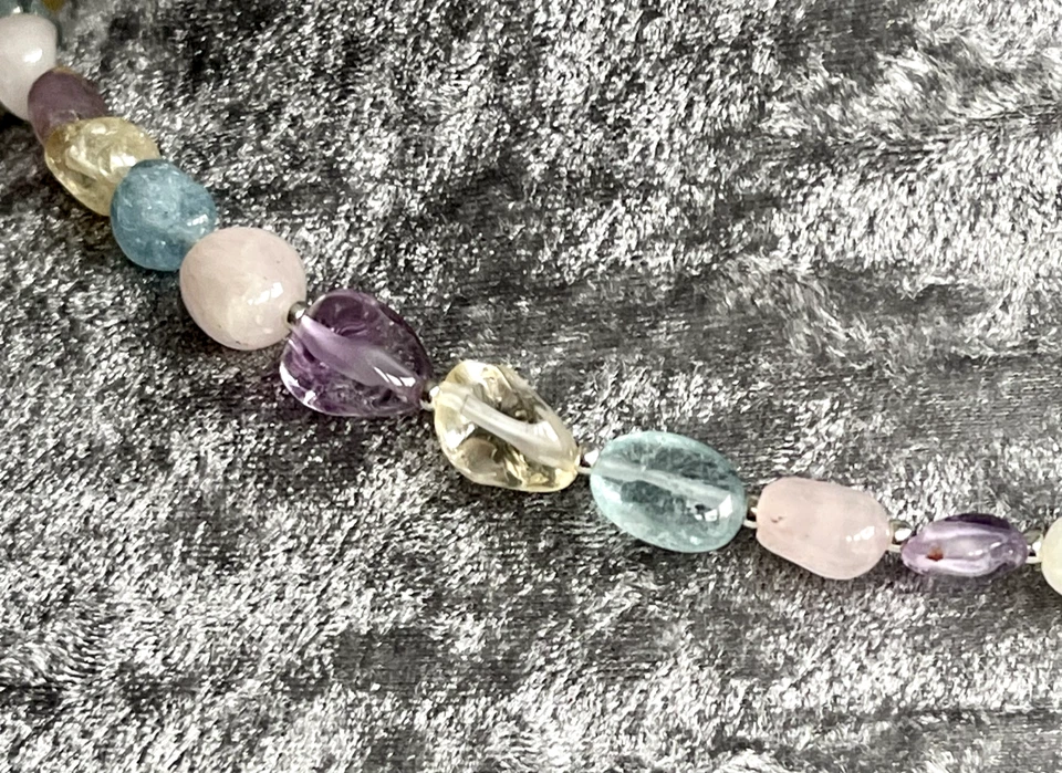 "COLLAR PEPITA DE AMATISTA AGUAMARINA, CITRINO, CUARZO ROSA Y LODALITA ~ 17" Foto 2 de 2