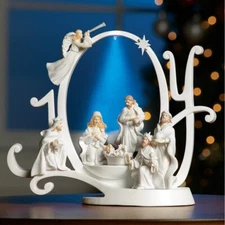 Lighted JOY Nativity Scene Musical Christmas Sculpture Table Holiday Home Decor