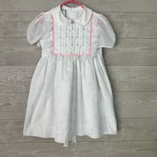 Vintage Polly Flinders Dress 6 Hand Smocked Floral Detail Short Sleeve