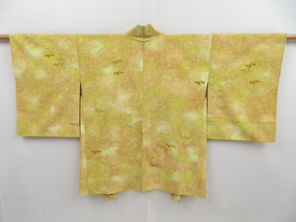 4026T05z530 Vintage Japanese Kimono Silk HAORI Flower Sulphur