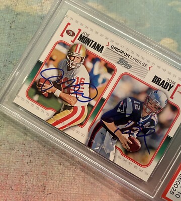 Tom Brady Joe Montana On Card Dual Auto PSA 10 10, 2010 Topps