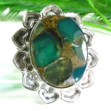 Natural copper Chalcedony Hearts silver ring size 8 1/4  Gift Jewelry  Love