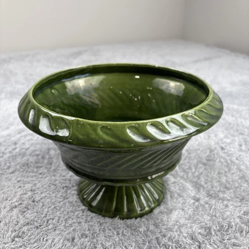 Vintage MCM Haeger USA Pedestal Footed Pot Planter Green Art Pottery 5.75" Tall