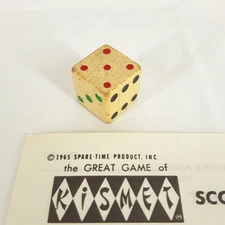 Single Wooden Die KISMET Dice Game, Replacement Piece, 1960's, vintage aged old