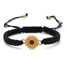 Sunflower Bracelets Adjustable Boho Sunflower Daisy Charm Bracelets Black