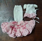 Vtg Handmade Crocheted  Pink & White Color 2 Piece Outfit Barbie Size