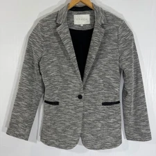 FRNCH Women Tweed Blazer Black Trim One Button Career Professional Size M