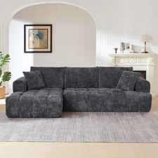 L-Shape Chenille Sectional Sofa, Dark Grey, No Assembly Required Sleeper Couch