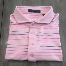G/Fore Polo Men  s XL Pink Stripe Golf Shirt Preppy