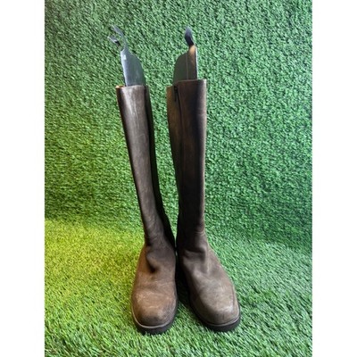 Russell & Bromley Brown Leather Tall Riding Boots Block Heel Size 37 Italy